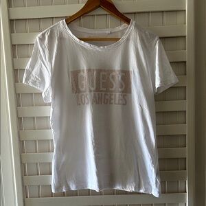 Guess White Tee with Gold Logo
